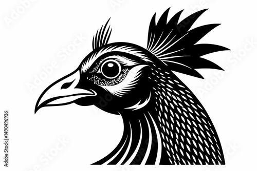 guineafowl head silhouette line art vector illustration with a white background