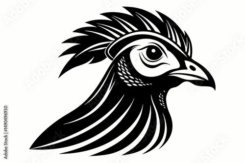 guineafowl head silhouette line art vector illustration with a white background