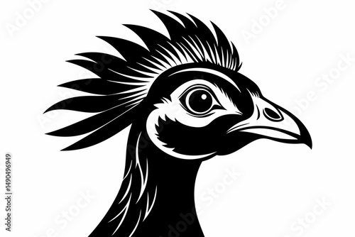 guineafowl head silhouette line art vector illustration with a white background