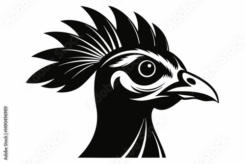 guineafowl head silhouette line art vector illustration with a white background