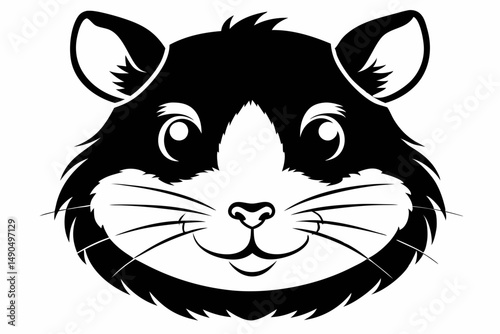 hamster head silhouette line art vector illustration with a white background
