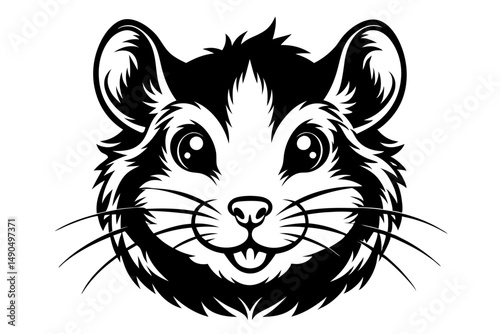 hamster head silhouette line art vector illustration with a white background