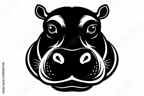 hippopotamus head silhouette line art vector illustration with a white background