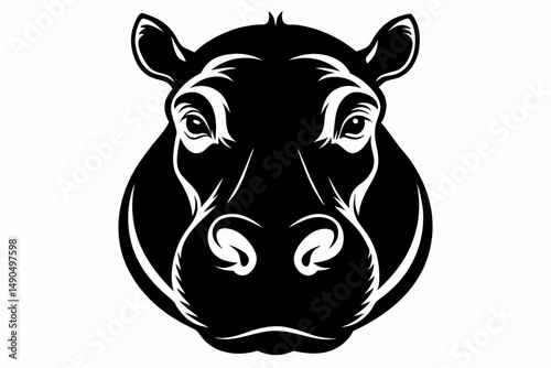 hippopotamus head silhouette line art vector illustration with a white background