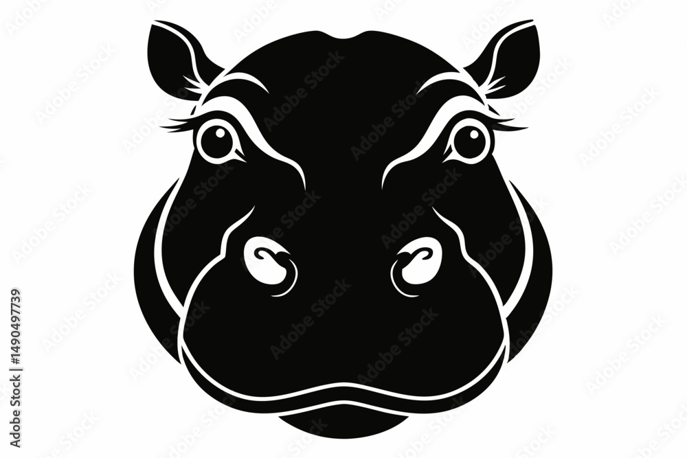 Fototapeta premium hippopotamus head silhouette line art vector illustration with a white background