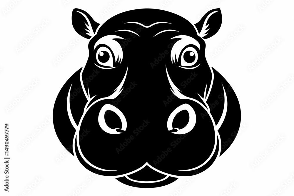Fototapeta premium hippopotamus head silhouette line art vector illustration with a white background