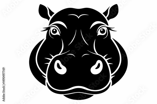 hippopotamus head silhouette line art vector illustration with a white background