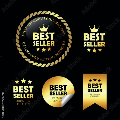 Set of golden best seller label for business purpose