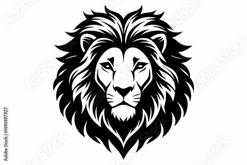 lion head silhouette line art vector illustration with a white background