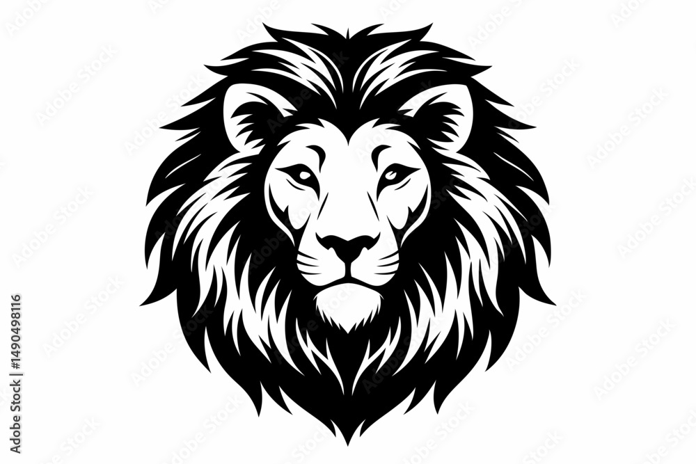 Fototapeta premium lion head silhouette line art vector illustration with a white background