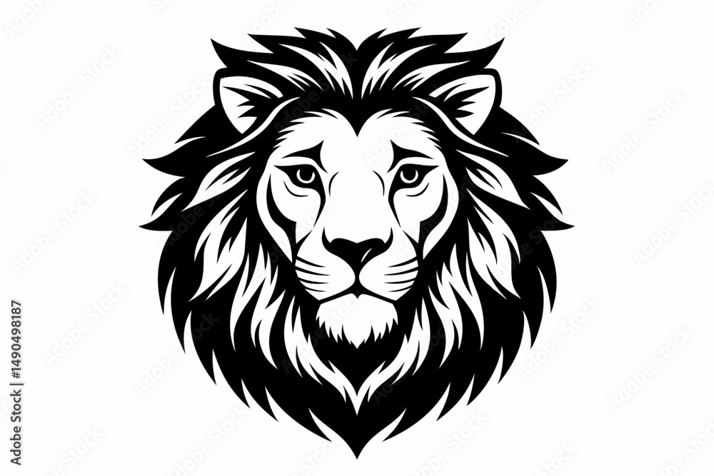 Fototapeta premium lion head silhouette line art vector illustration with a white background