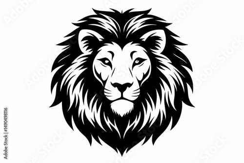 lion head silhouette line art vector illustration with a white background