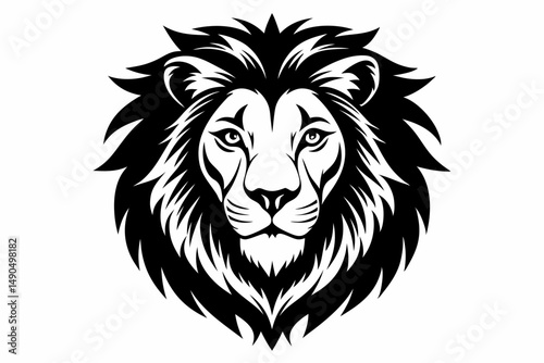 lion head silhouette line art vector illustration with a white background