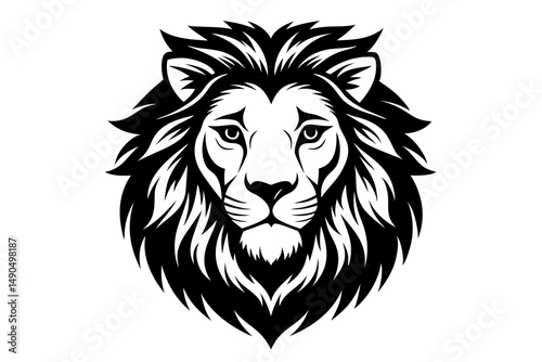 lion head silhouette line art vector illustration with a white background