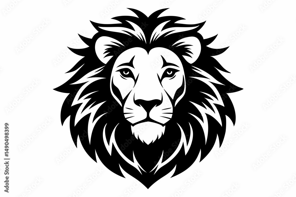 Fototapeta premium lion head silhouette line art vector illustration with a white background