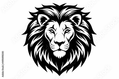 lion head silhouette line art vector illustration with a white background