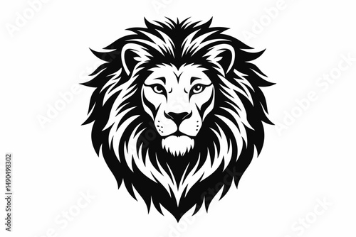lion head silhouette line art vector illustration with a white background