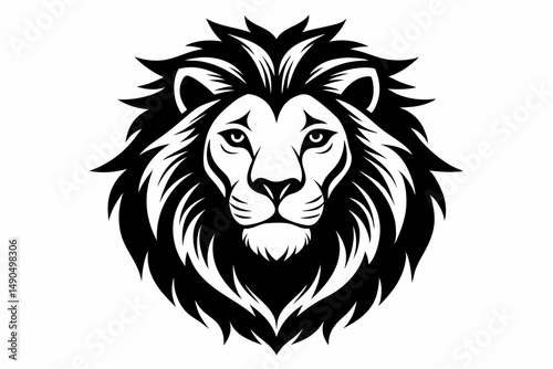 lion head silhouette line art vector illustration with a white background