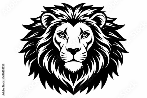 lion head silhouette line art vector illustration with a white background