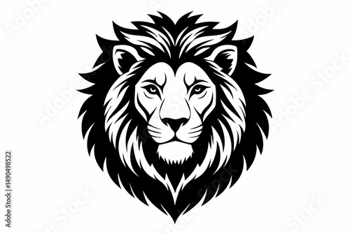 lion head silhouette line art vector illustration with a white background