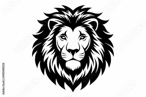 lion head silhouette line art vector illustration with a white background