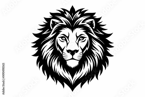 lion head silhouette line art vector illustration with a white background