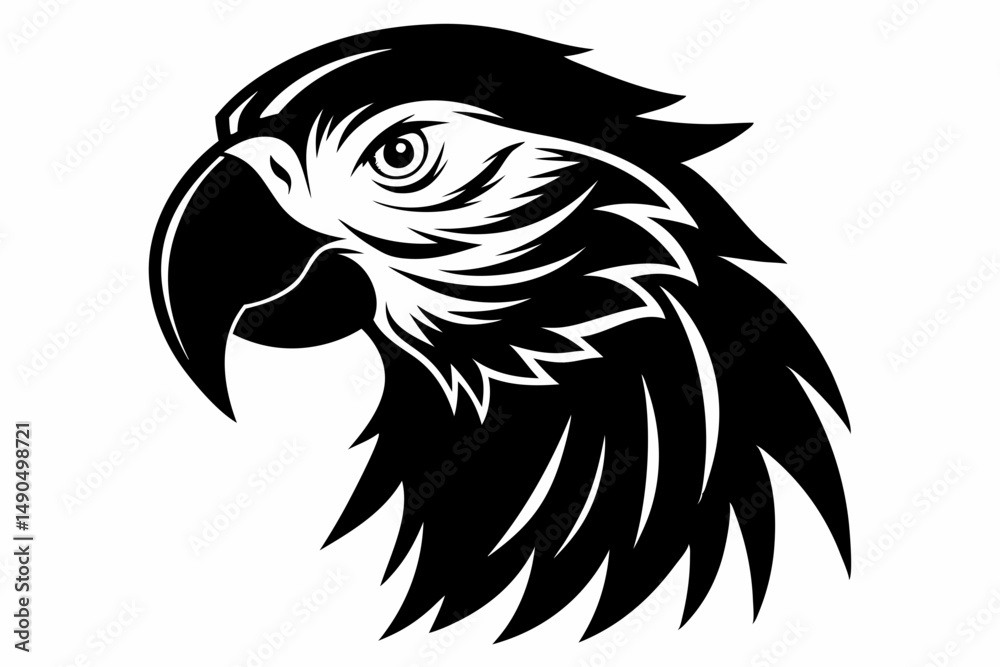 Fototapeta premium macaw head silhouette line art vector illustration with a white background