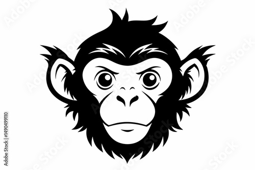 monkey head silhouette line art vector illustration with a white background