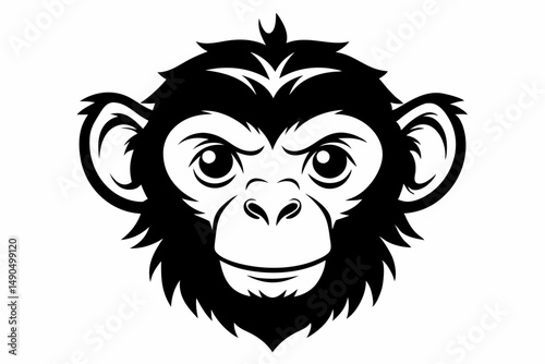 monkey head silhouette line art vector illustration with a white background