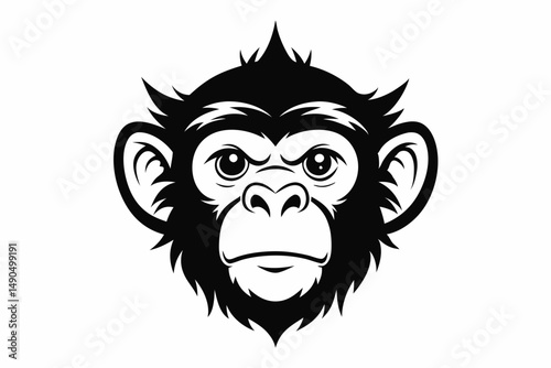 monkey head silhouette line art vector illustration with a white background