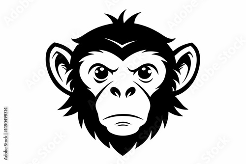 monkey head silhouette line art vector illustration with a white background
