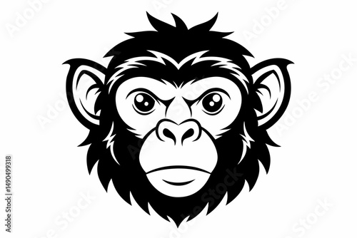 monkey head silhouette line art vector illustration with a white background