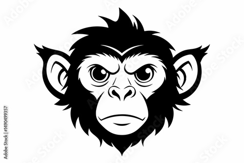 monkey head silhouette line art vector illustration with a white background