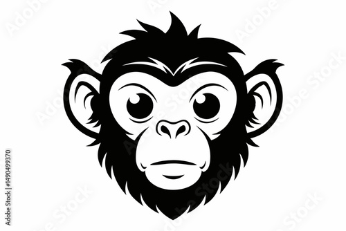 monkey head silhouette line art vector illustration with a white background