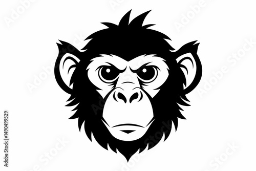 monkey head silhouette line art vector illustration with a white background
