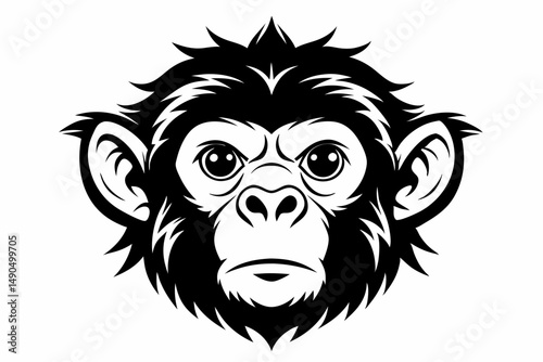 monkey head silhouette line art vector illustration with a white background
