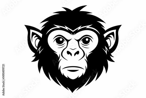 monkey head silhouette line art vector illustration with a white background
