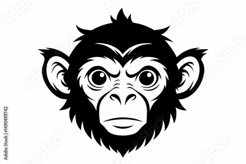 monkey head silhouette line art vector illustration with a white background
