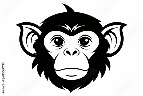 monkey head silhouette line art vector illustration with a white background
