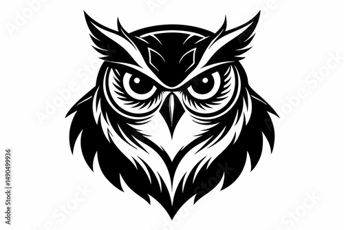 owl head silhouette line art vector illustration with a white background