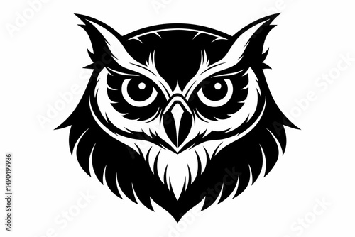 owl head silhouette line art vector illustration with a white background