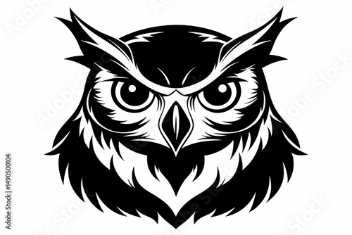 owl head silhouette line art vector illustration with a white background