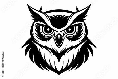 owl head silhouette line art vector illustration with a white background