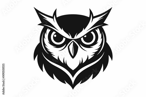 owl head silhouette line art vector illustration with a white background