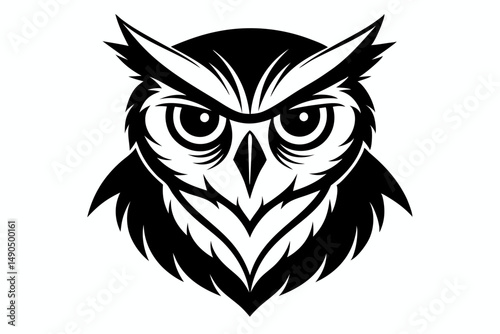 owl head silhouette line art vector illustration with a white background