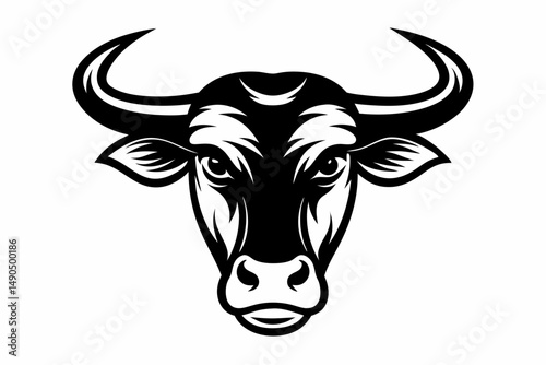ox head silhouette line art vector illustration with a white background