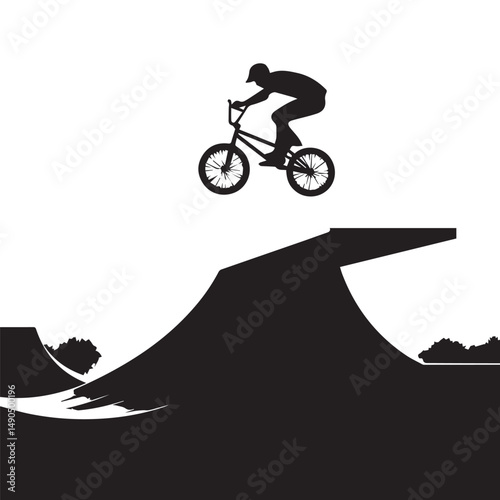 silhouette of a person playing bmx, editable vector image