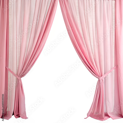 Pink curtains isolated on white background