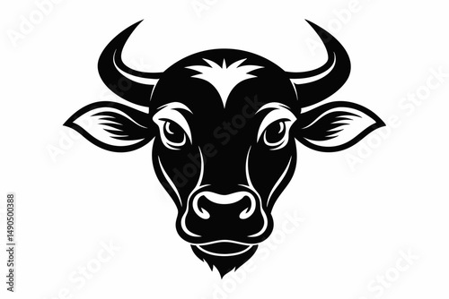 ox head silhouette line art vector illustration with a white background