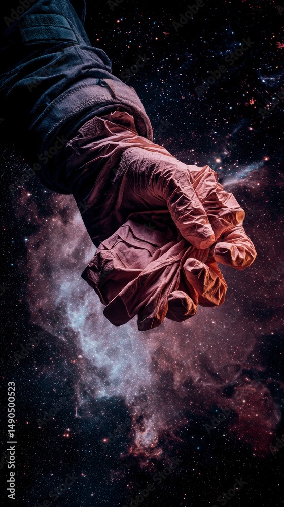 Artistic Representation of a Hand Gripping Cosmic Elements in a Vast and Colorful Space Background Artistic Representation of a Hand Gripping Cosmic Elements in a Vast and Colorful Space Background